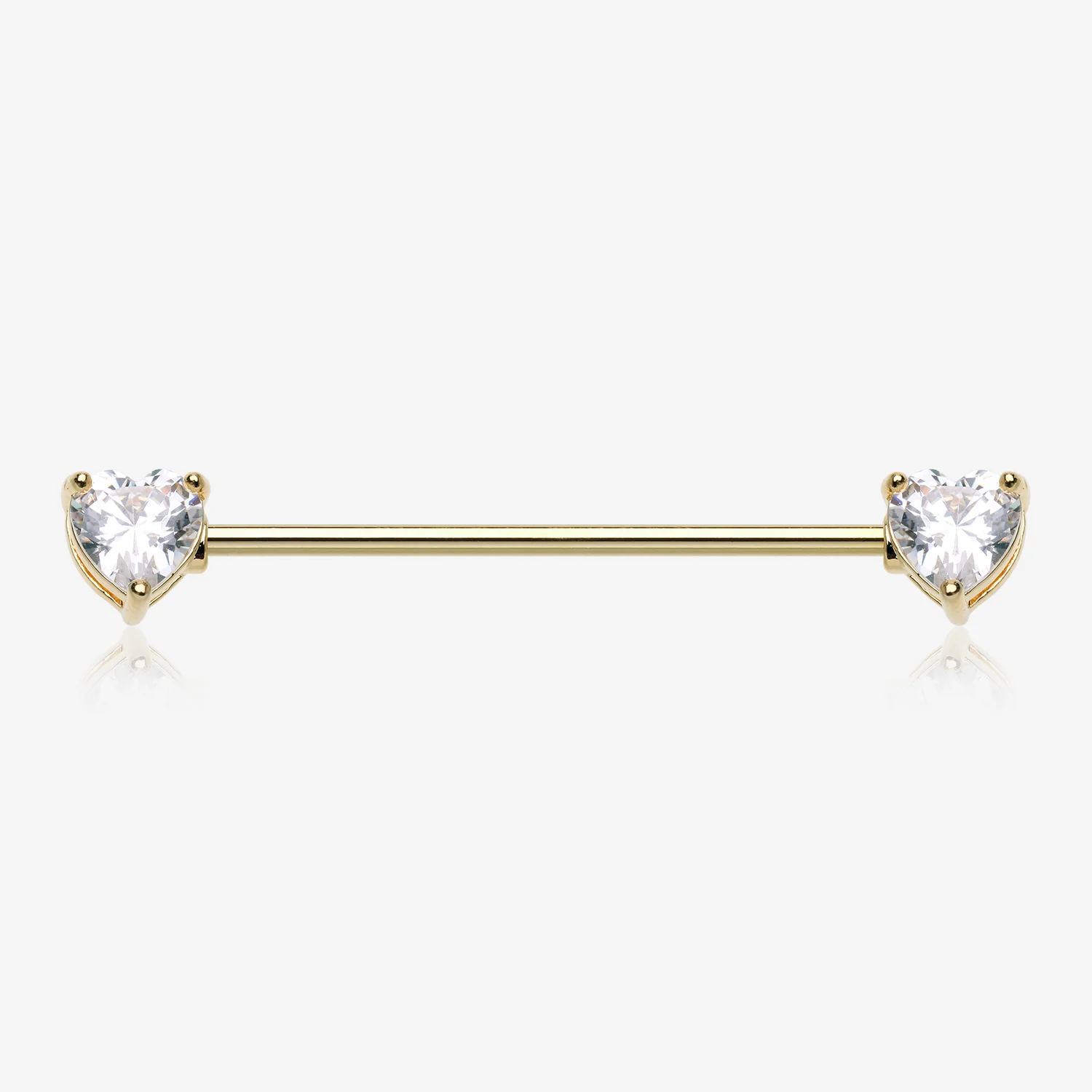 Golden Brilliant Heart Sparkle Ends Industrial Barbell