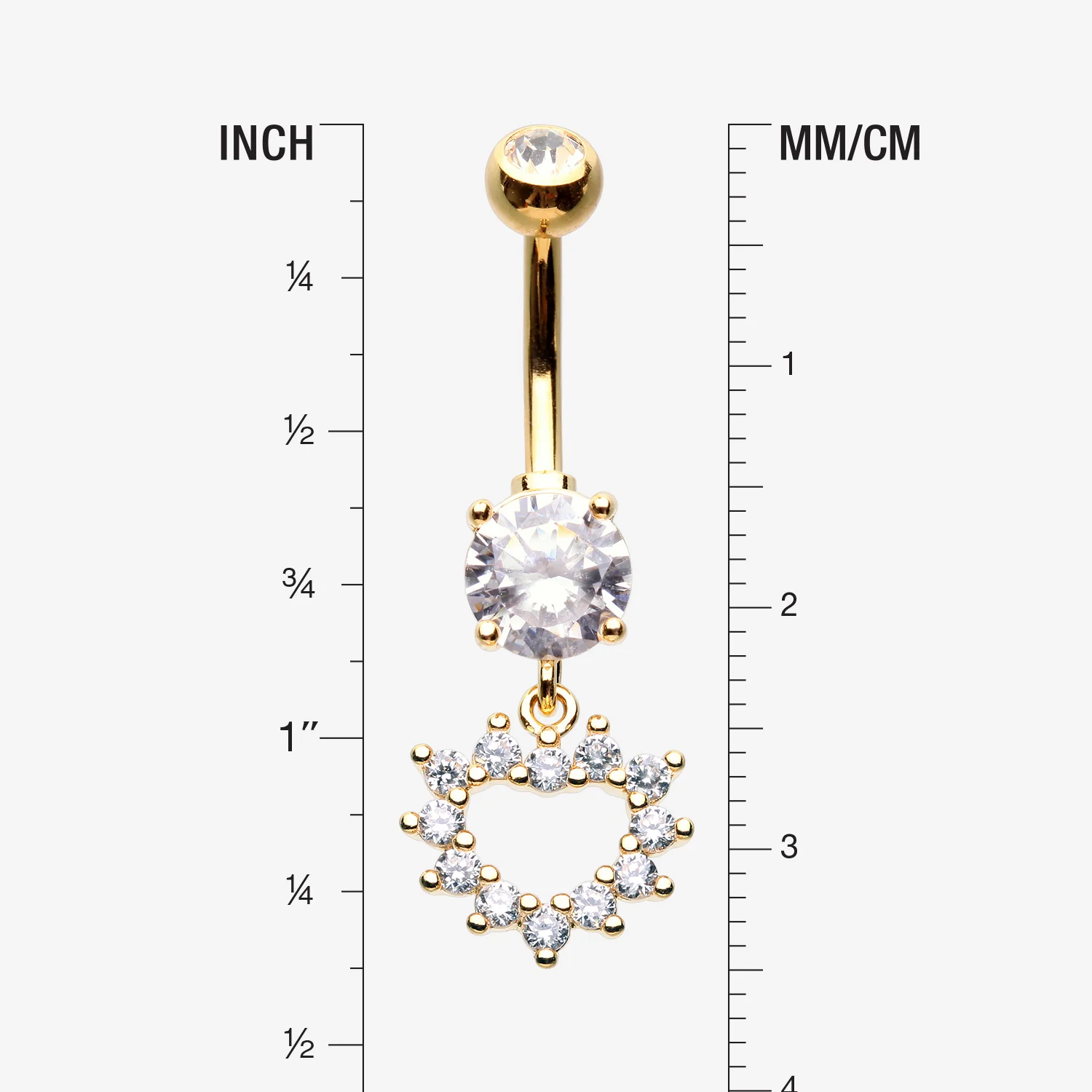 Golden Brilliant Hollow Heart Sparkle Belly Button Ring - Image 2