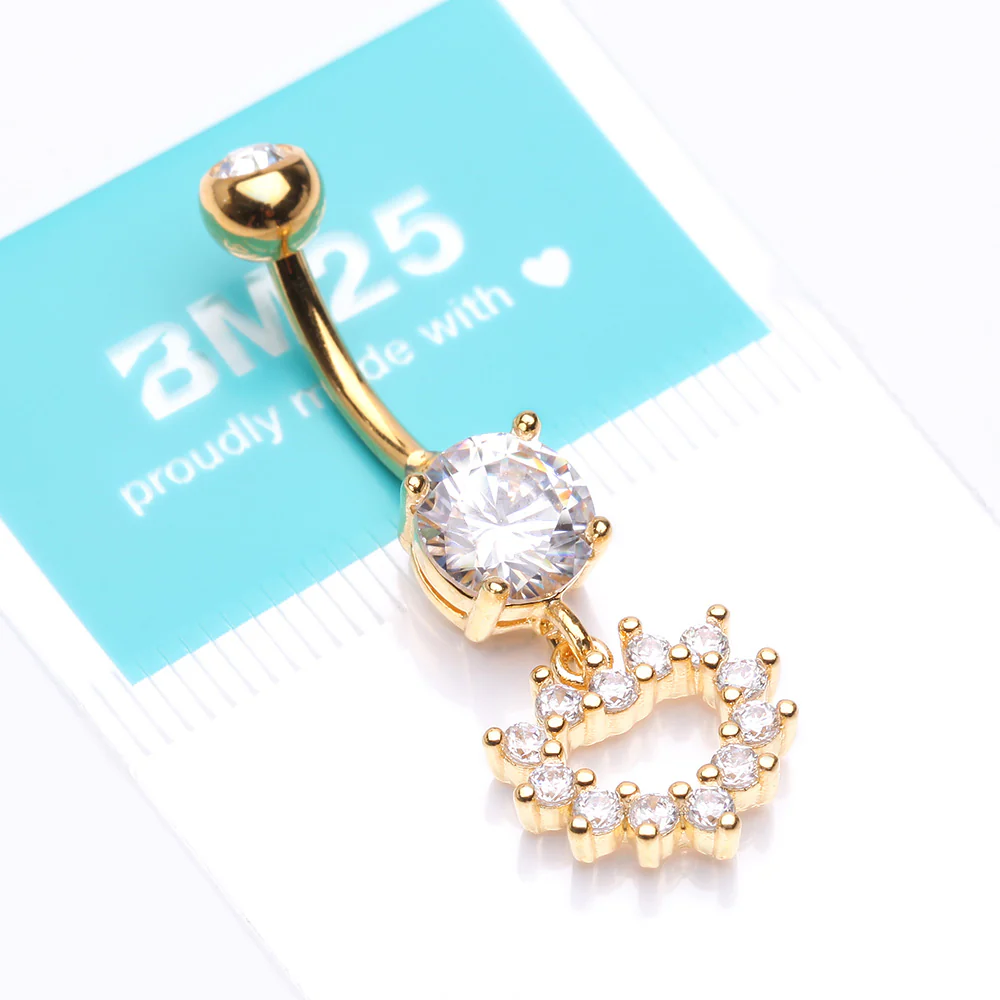 Golden Brilliant Hollow Heart Sparkle Belly Button Ring - Image 5