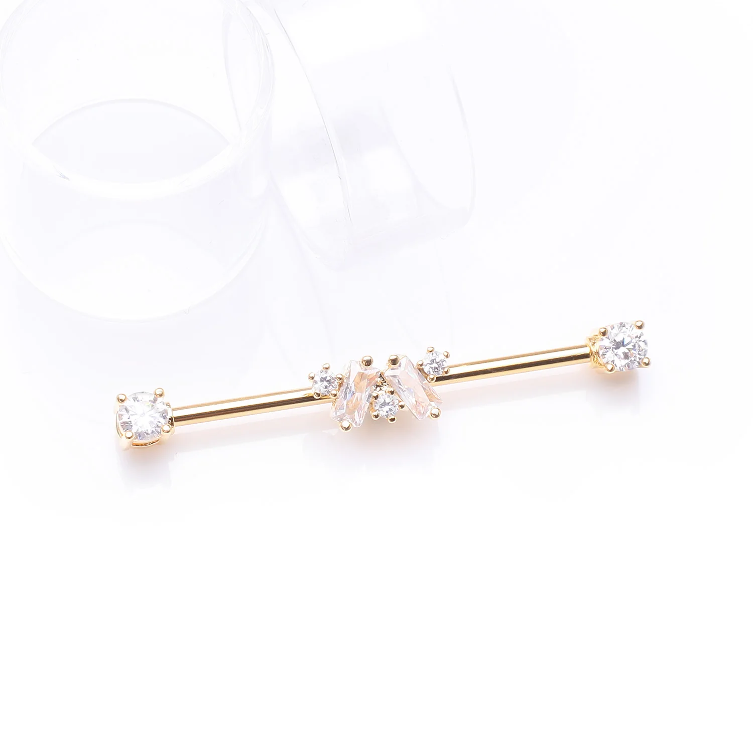 Golden Brilliant Princess Arc Sparkle Ends Industrial Barbell - Image 2