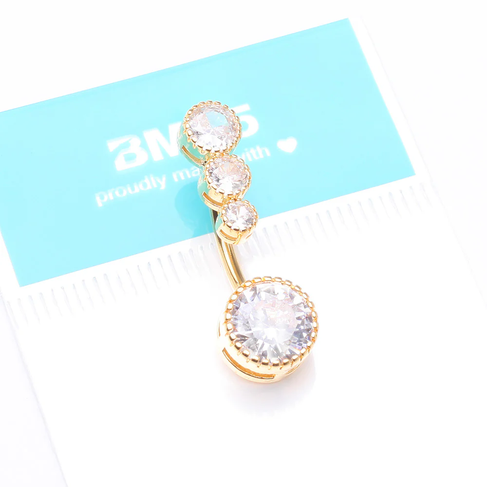 Golden Brilliant Sparkle Cascading Dew Drop Top Belly Button Ring - Image 5