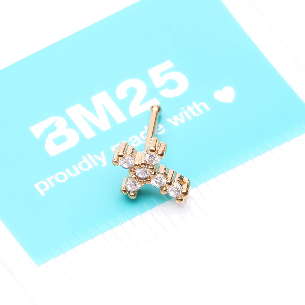 Golden Brilliant Sparkle Cross Multi-Gem Nose Stud Ring - Image 5