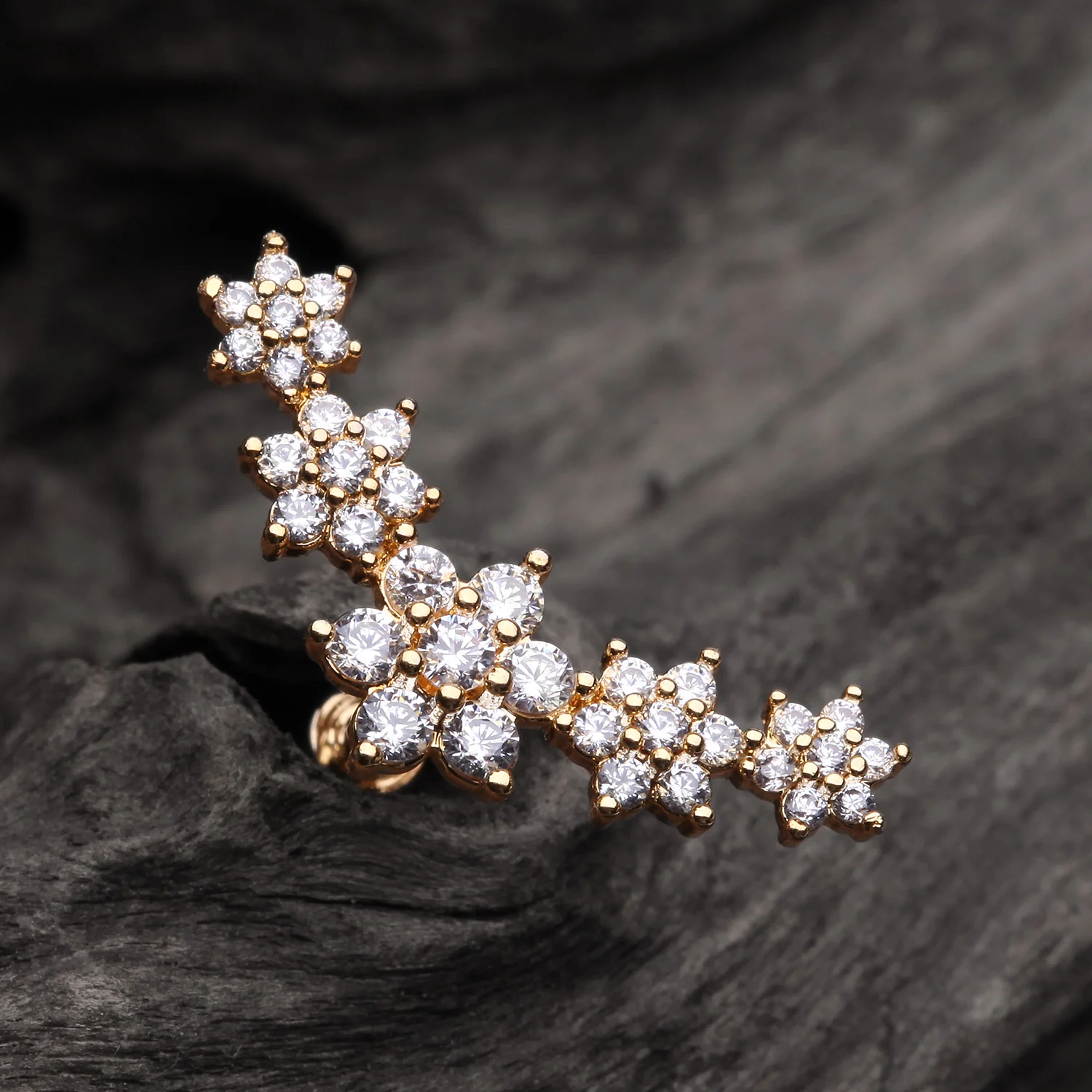 Golden Brilliant Sparkle Flower Journey Top Internally Threaded Steel Labret - Image 2