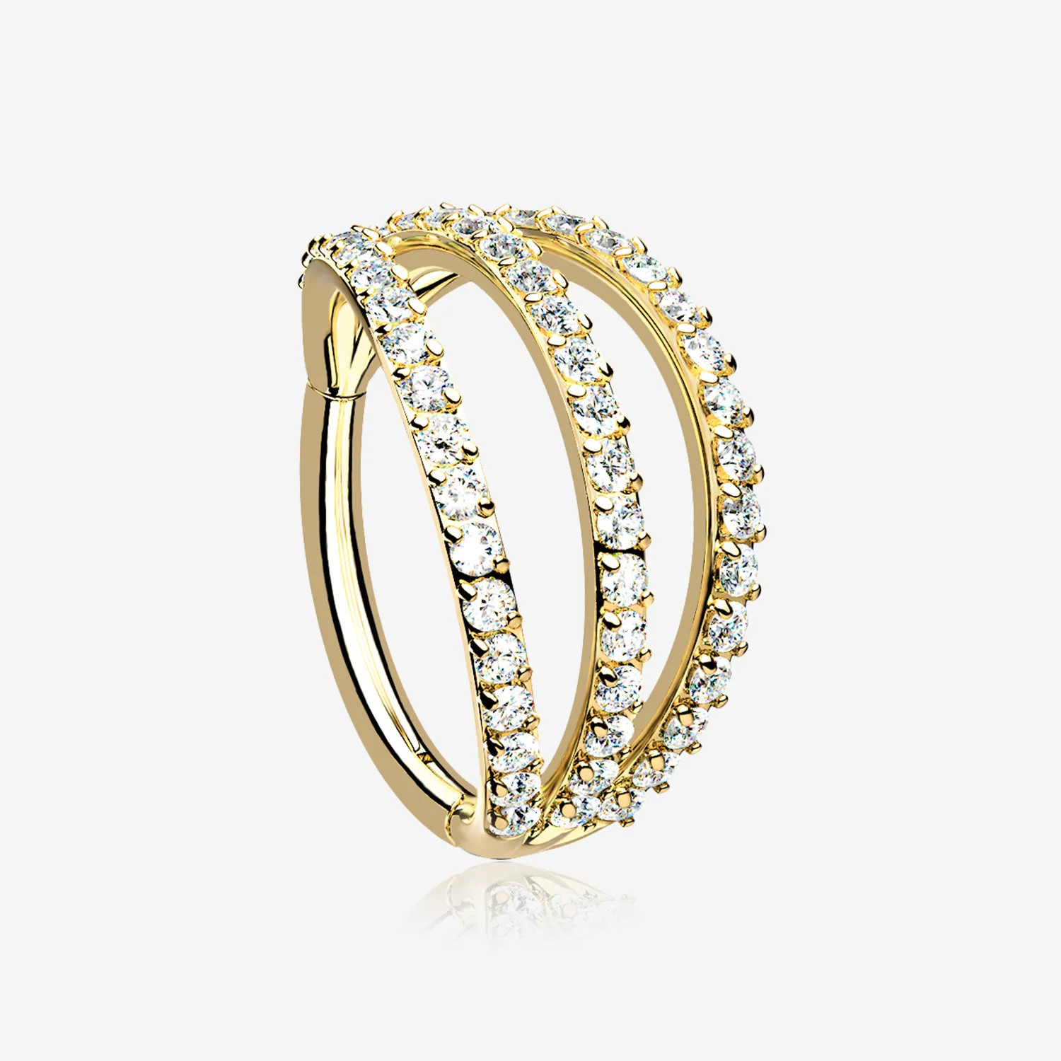 Golden Brilliant Sparkle Gem Lined Triple Hoop Steel Seamless Clicker Hoop Ring