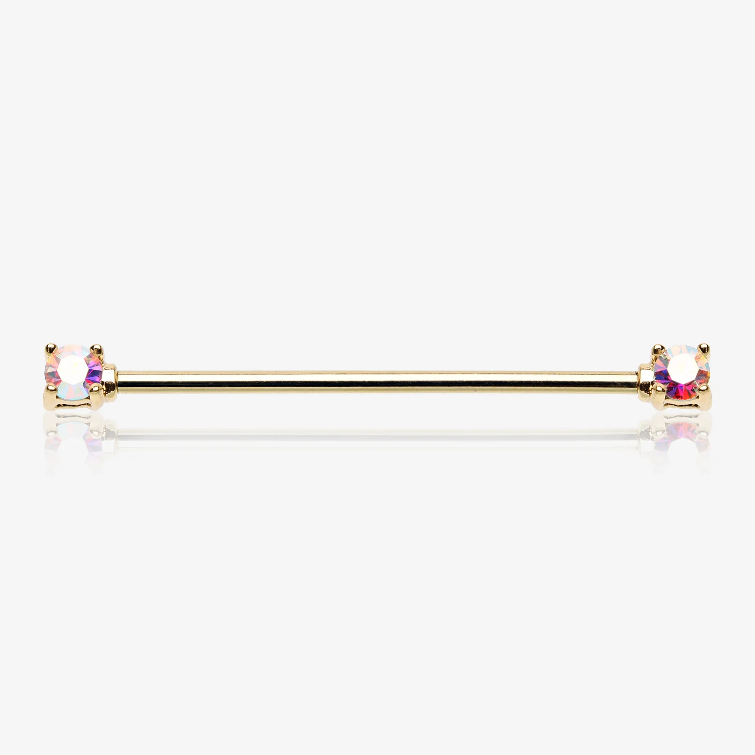 Golden Brilliant Sparkle Gem Prong Set Industrial Barbell