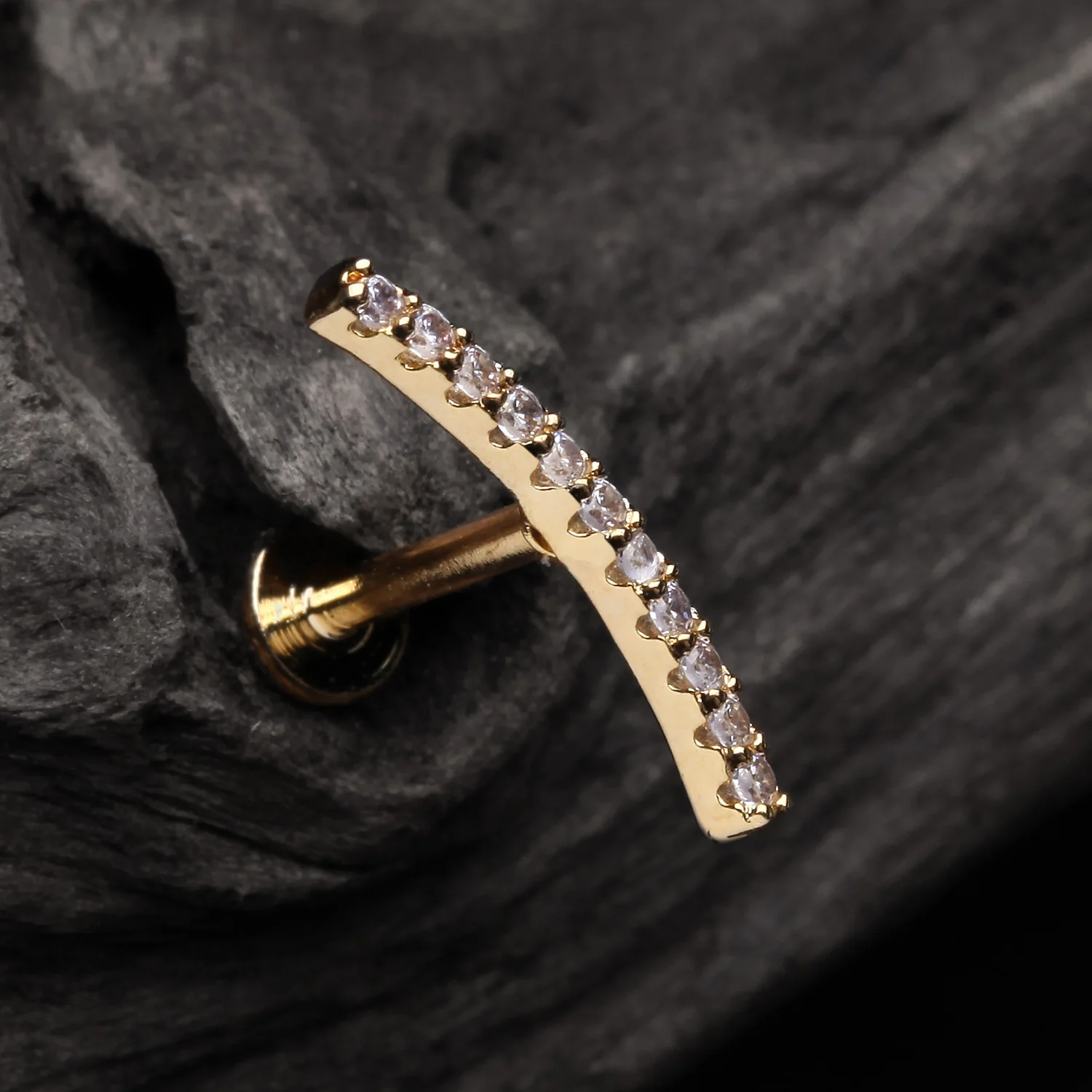 Golden Brilliant Sparkle Gems Journey Top Internally Threaded Steel Labret - Image 2