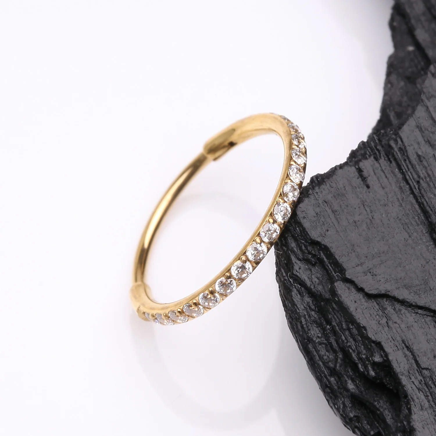 Golden Brilliant Sparkle Gems Lined Clicker Hoop Ring - Image 2