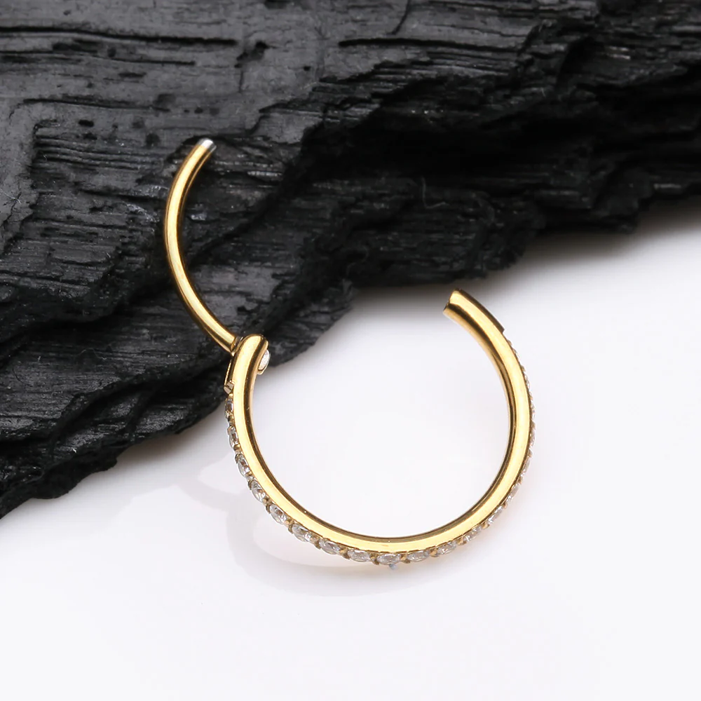 Golden Brilliant Sparkle Gems Lined Clicker Hoop Ring - Image 3