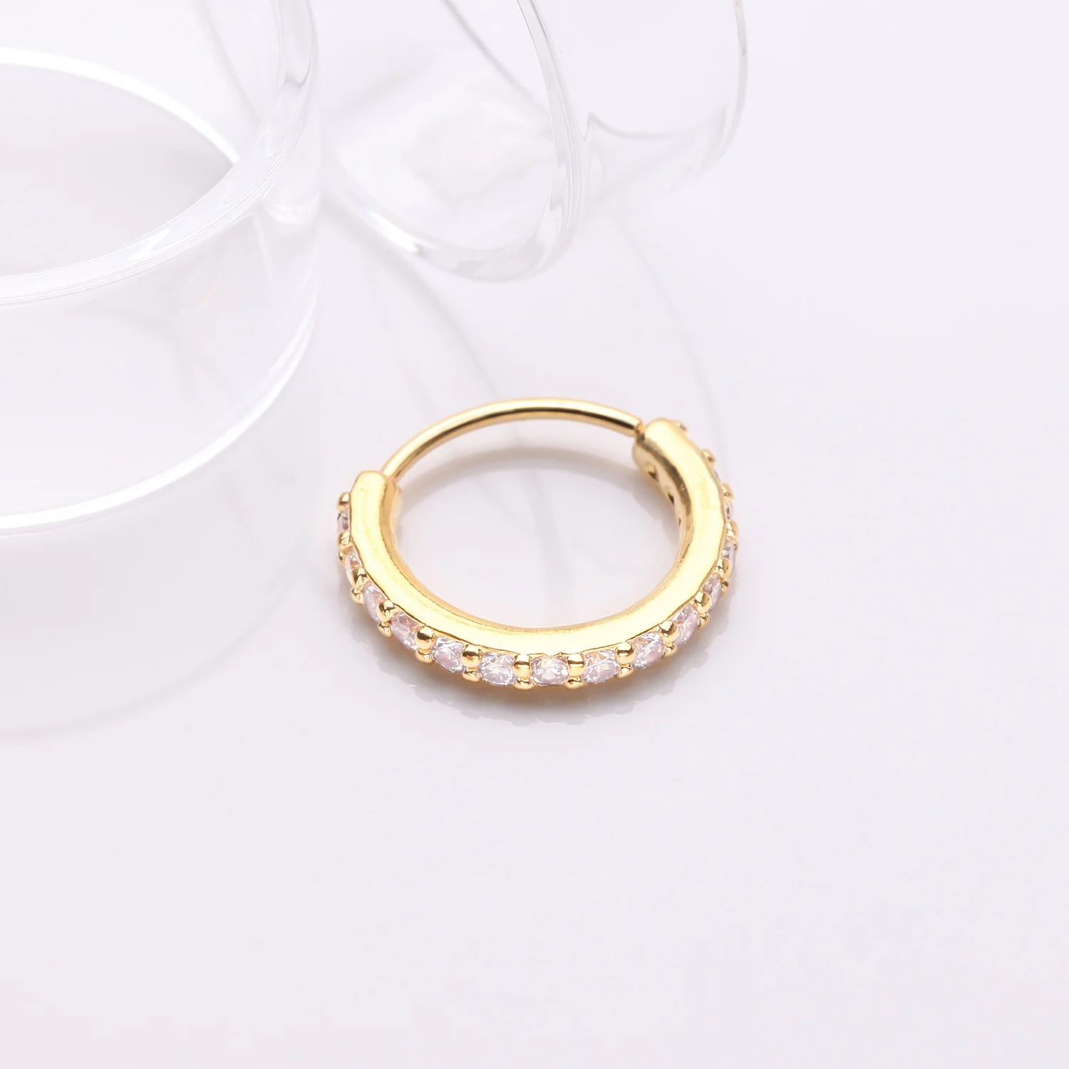Golden Brilliant Sparkle Gems Lined Steel Bendable Hoop Ring - Image 2