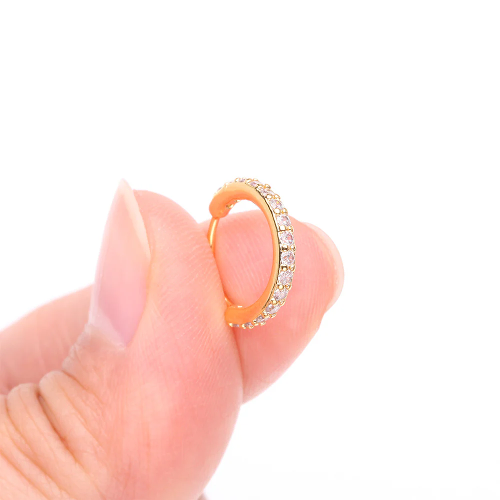 Golden Brilliant Sparkle Gems Lined Steel Bendable Hoop Ring - Image 3