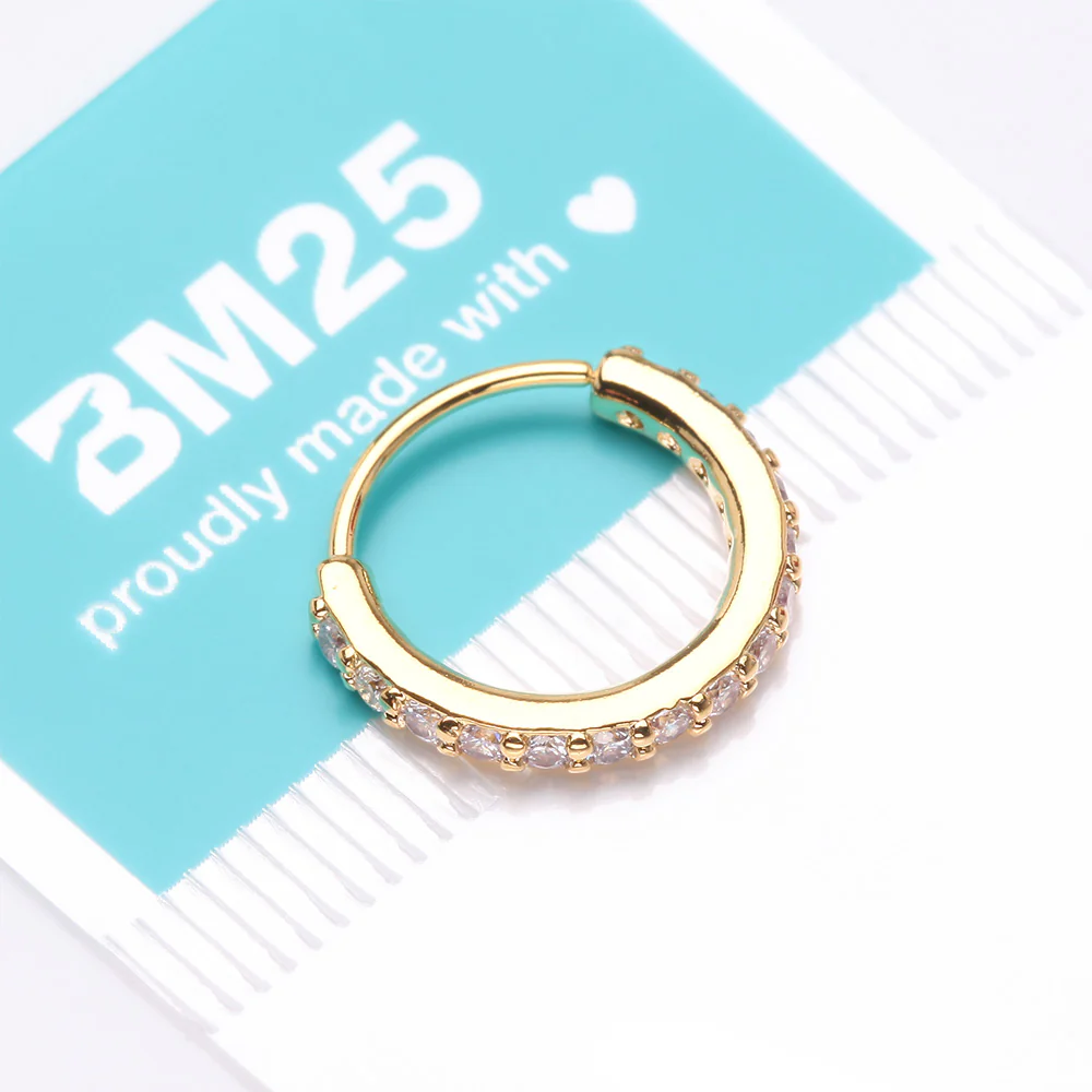 Golden Brilliant Sparkle Gems Lined Steel Bendable Hoop Ring - Image 5