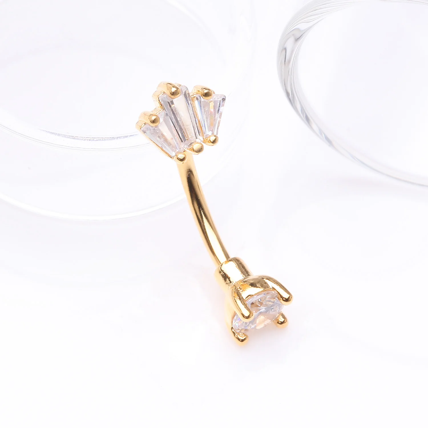 Golden Brilliant Sparkle Majestic Gem Top Curved Barbell - Image 2