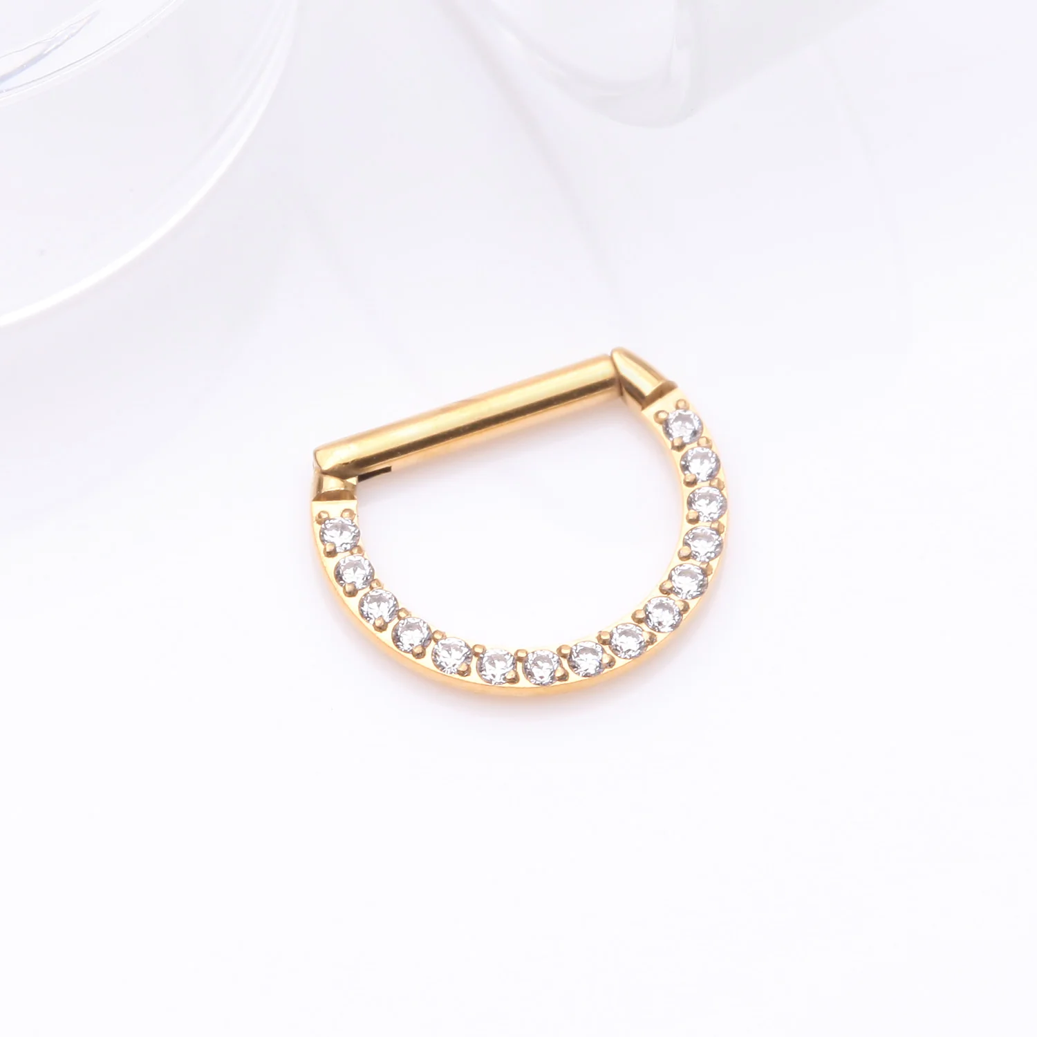 Golden Brilliant Sparkle Multi-Gem Straight Bar Clicker Hoop Ring - Image 2