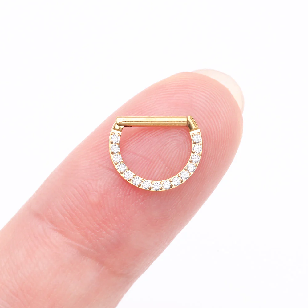 Golden Brilliant Sparkle Multi-Gem Straight Bar Clicker Hoop Ring - Image 3