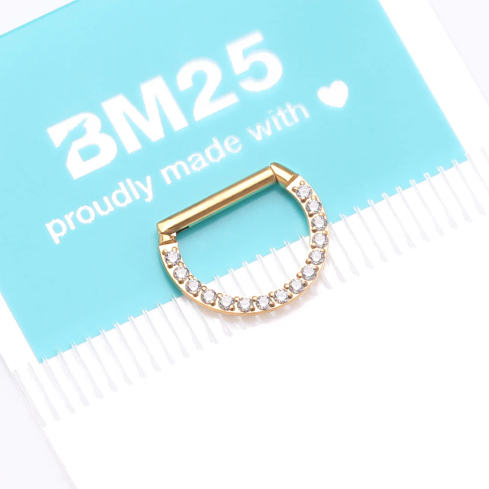 Golden Brilliant Sparkle Multi-Gem Straight Bar Clicker Hoop Ring - Image 5