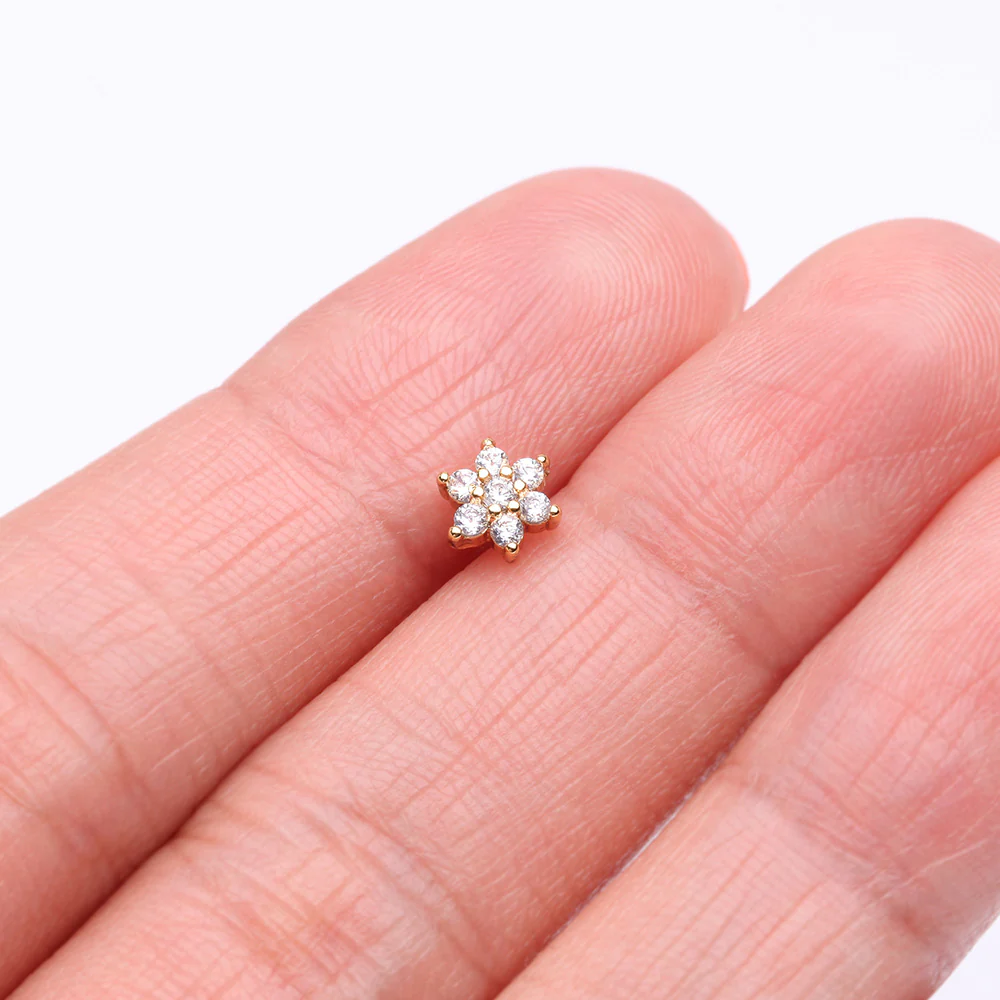 Golden Brilliant Sparkle Spring Flower Multi-Gem Nose Stud Ring - Image 3