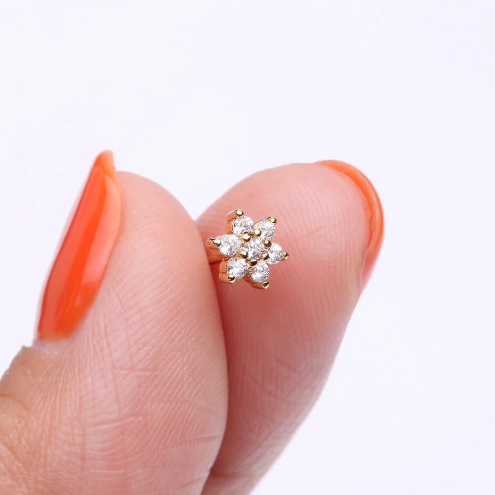 Golden Brilliant Sparkle Spring Flower Multi-Gem Nose Stud Ring - Image 4