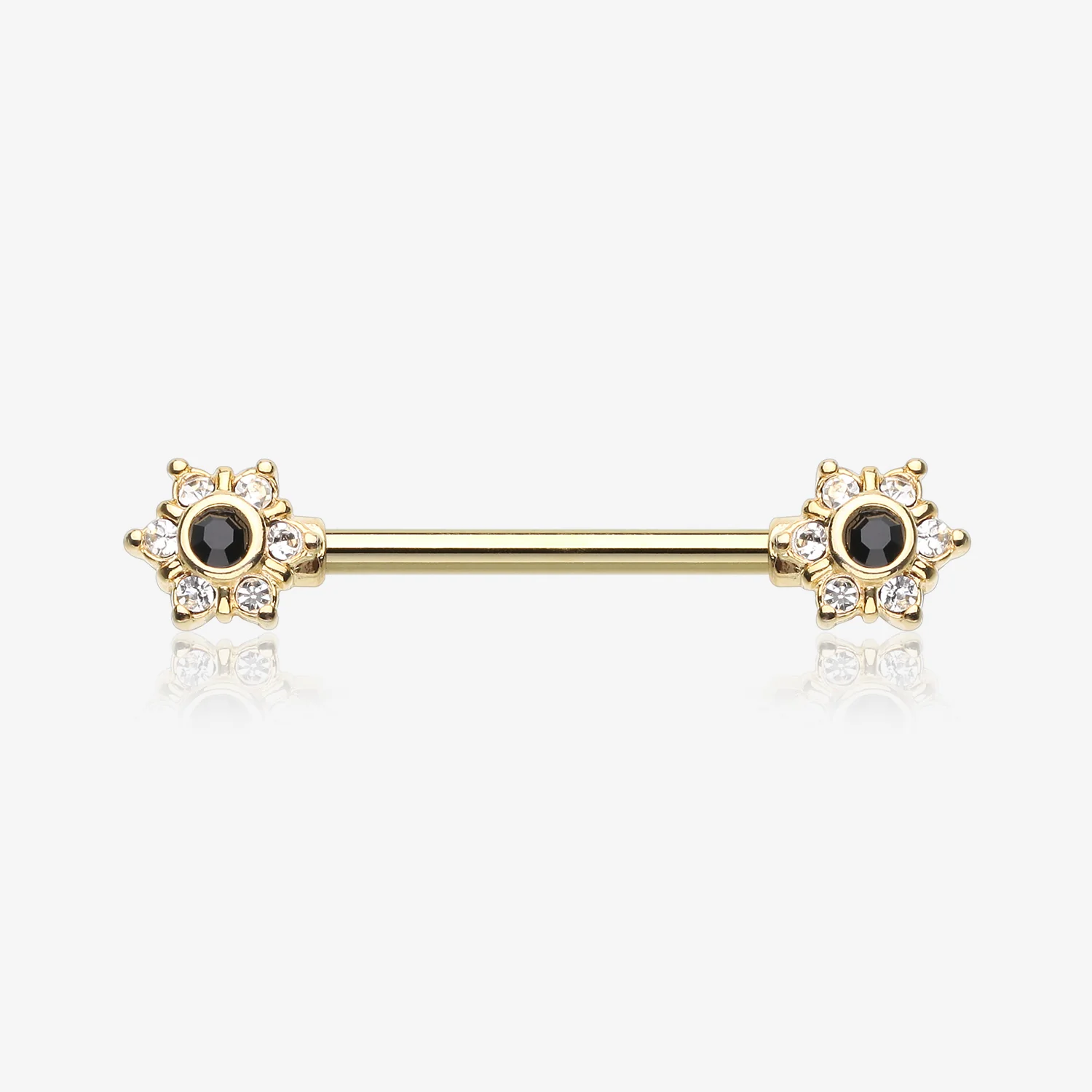 A Pair of Golden Brilliant Sparkle Spring Flower Nipple Barbell