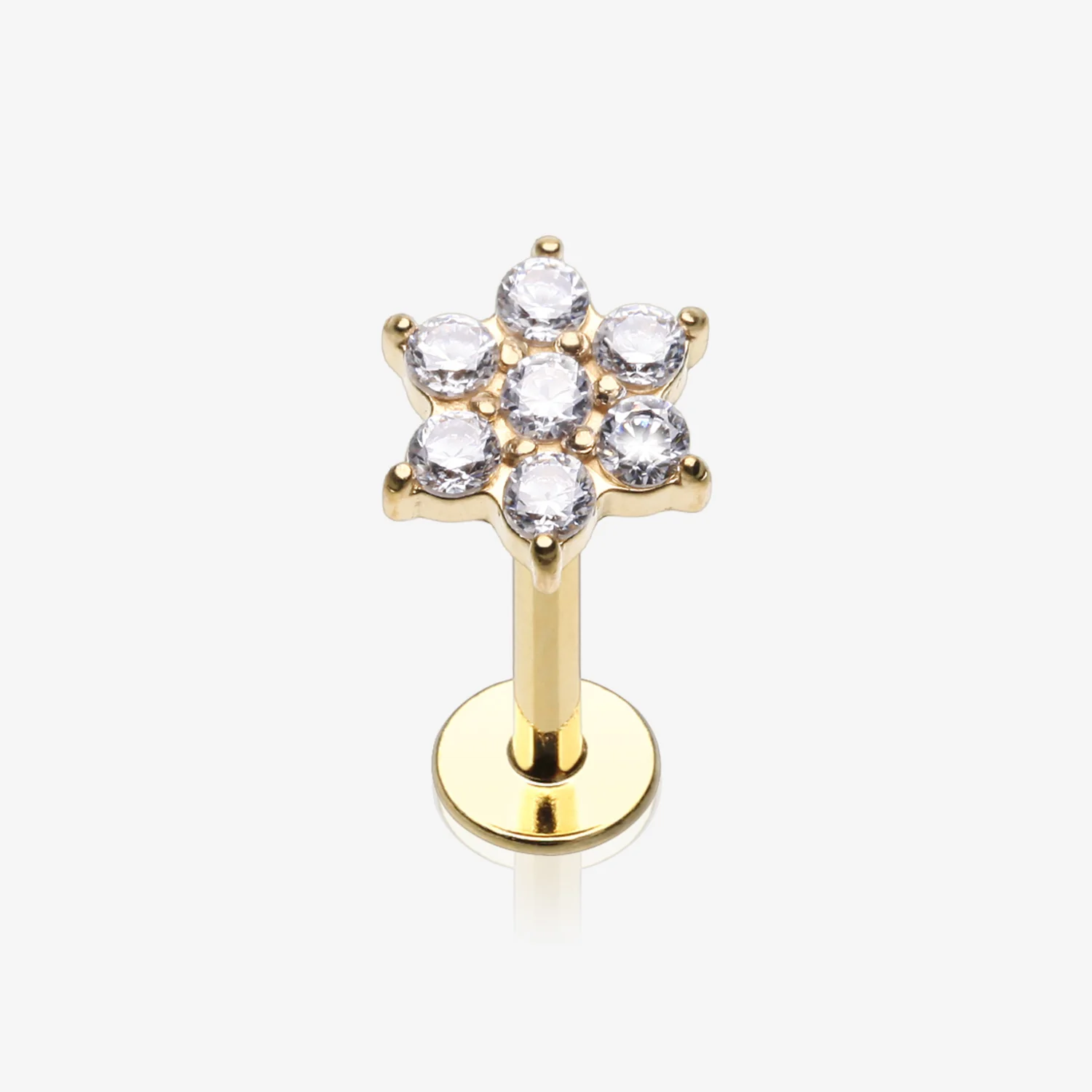 Golden Brilliant Sparkle Spring Flower Top Internally Threaded Steel Labret