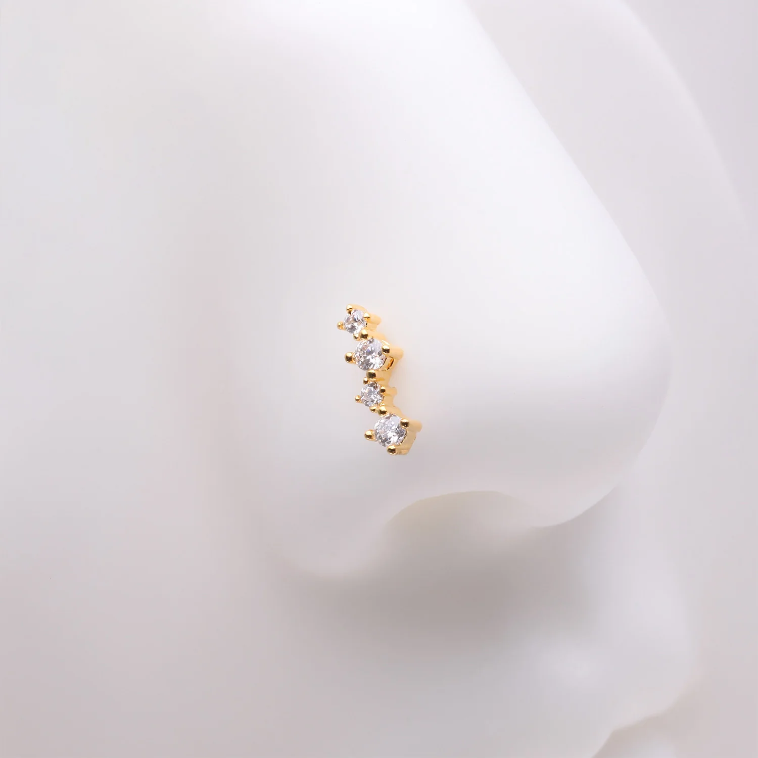 Golden Brilliant Sparkle ZigZag Multi-Gem L-Shaped Nose Ring - Image 2
