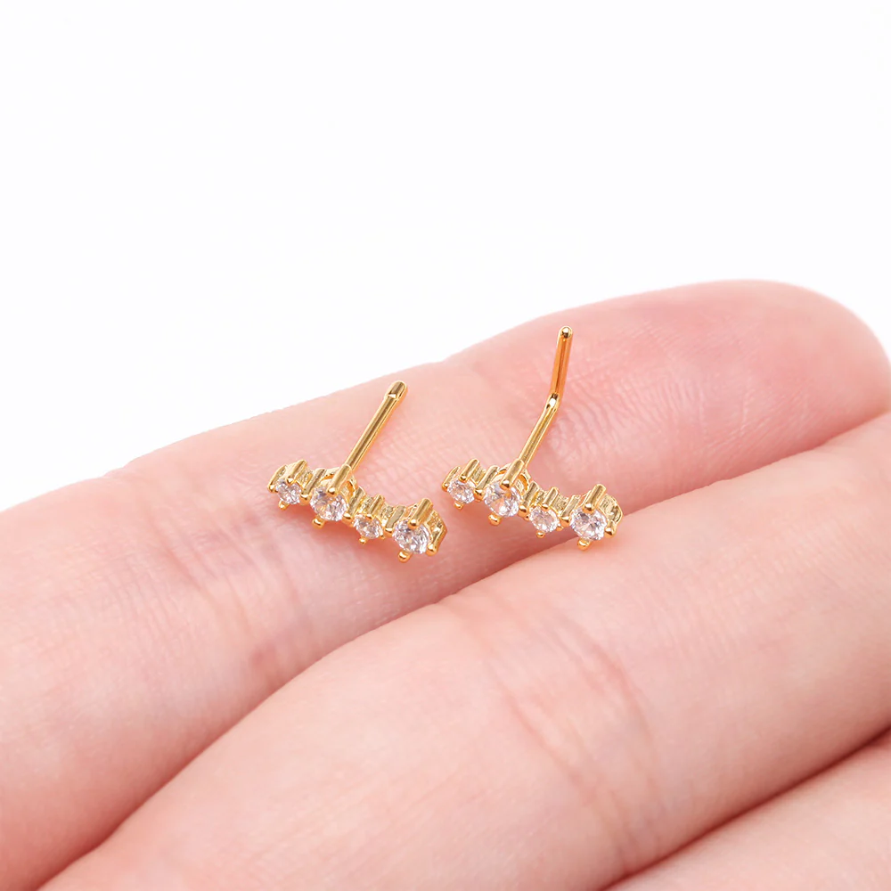 Golden Brilliant Sparkle ZigZag Multi-Gem L-Shaped Nose Ring - Image 4