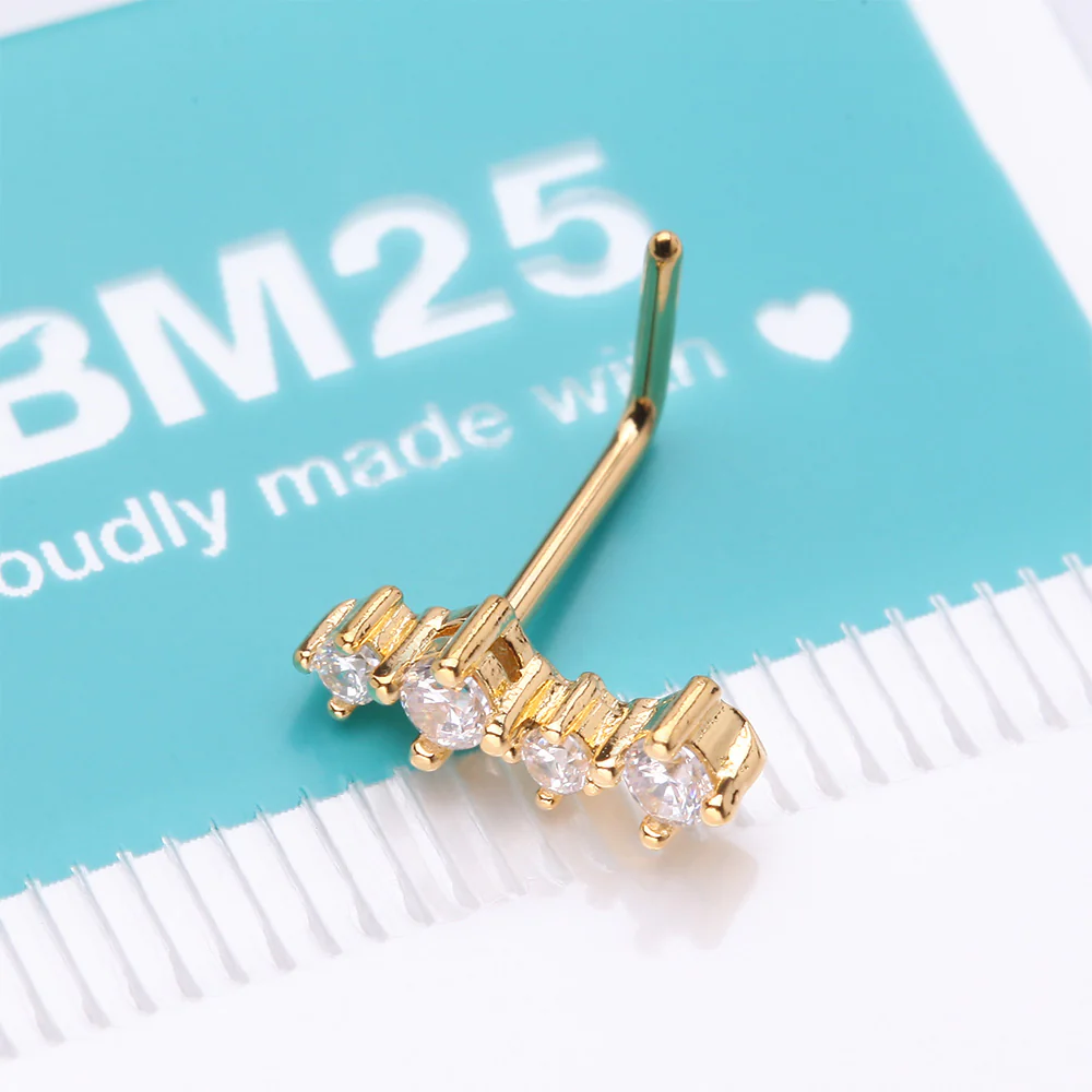Golden Brilliant Sparkle ZigZag Multi-Gem L-Shaped Nose Ring - Image 5