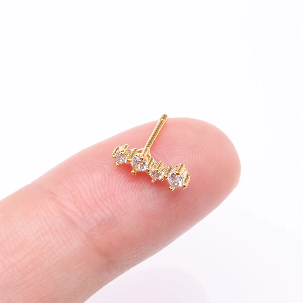 Golden Brilliant Sparkle ZigZag Multi-Gem Nose Stud Ring - Image 3