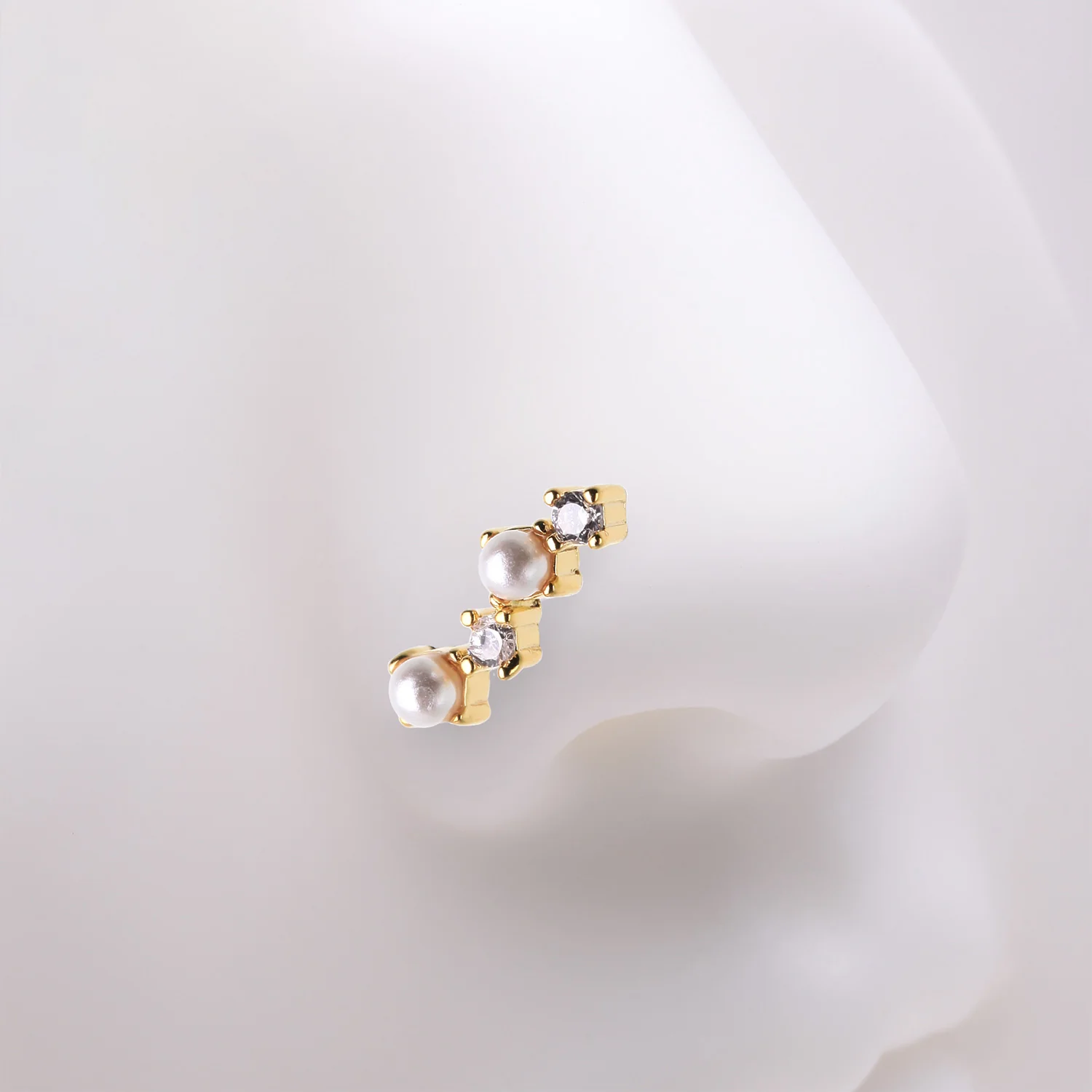 Golden Brilliant Sparkle ZigZag Pearlescent Multi-Gem Nose Stud Ring - Image 2
