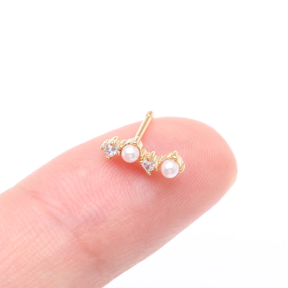 Golden Brilliant Sparkle ZigZag Pearlescent Multi-Gem Nose Stud Ring - Image 3
