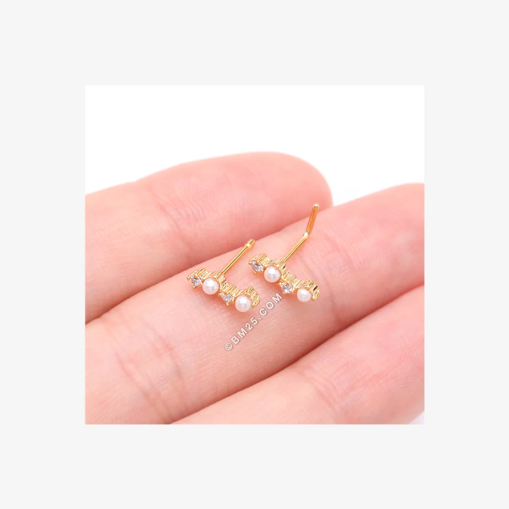 Golden Brilliant Sparkle ZigZag Pearlescent Multi-Gem Nose Stud Ring - Image 4