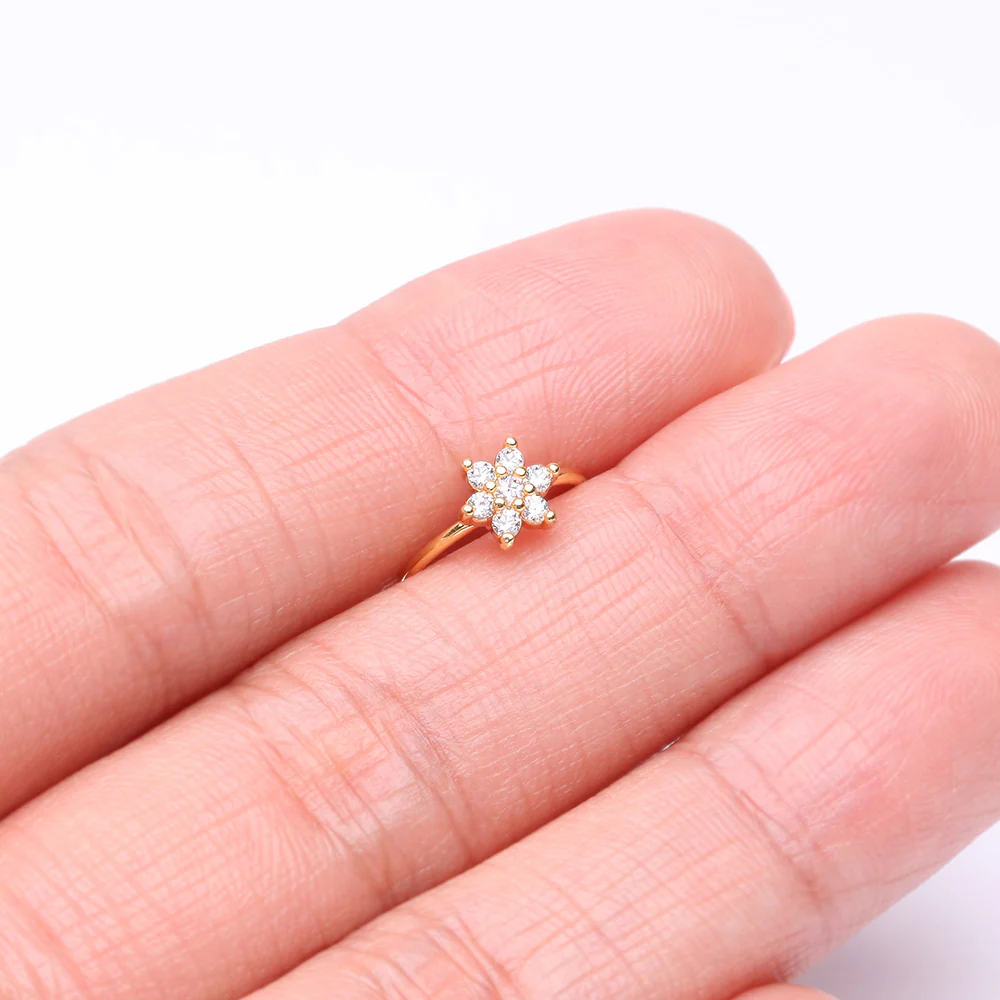 Golden Brilliant Spring Flower Sparkle Bendable Hoop Ring - Image 3