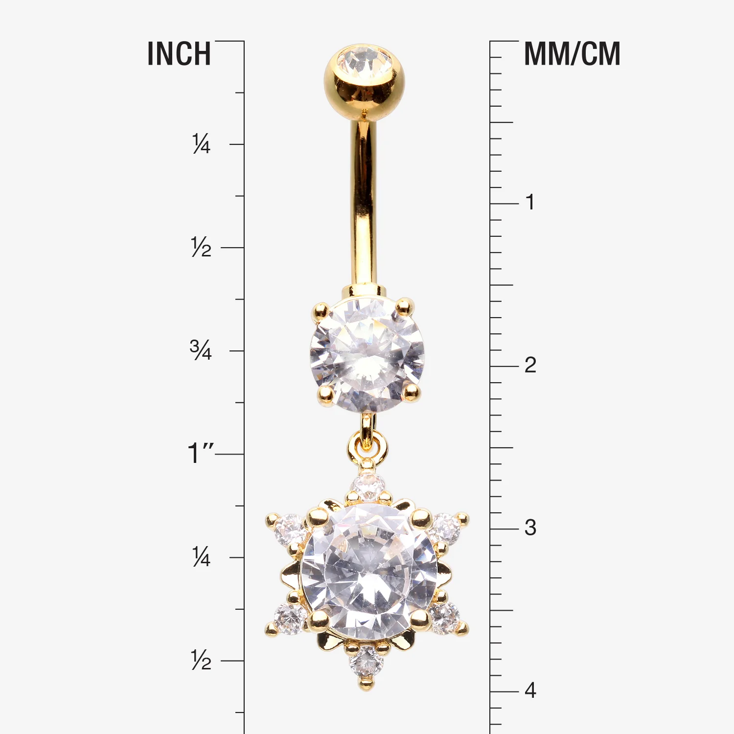 Golden Brilliant Starburst Sparkle Belly Button Ring - Image 2