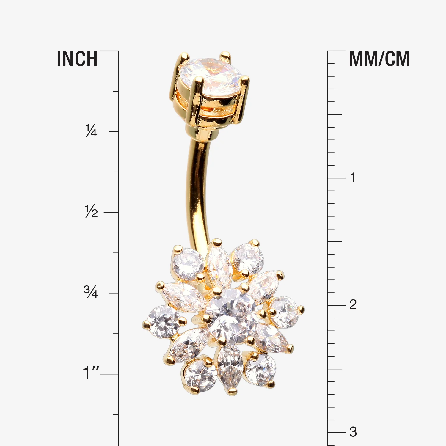 Golden Brilliant Sunburst Floral Sparkle Belly Button Ring - Image 2
