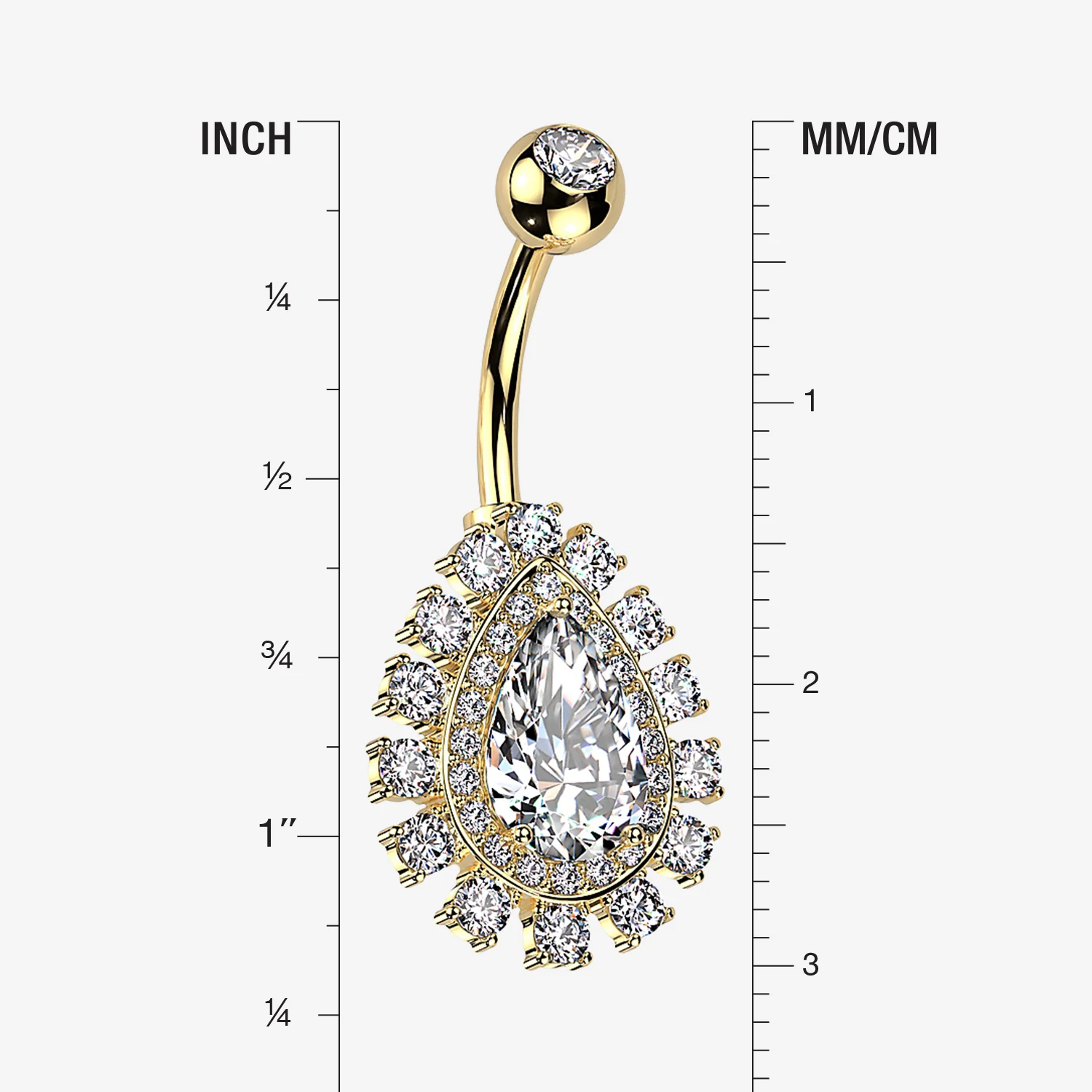 Golden Brilliant Teardrop Grand Sparkle Belly Button Ring - Image 2