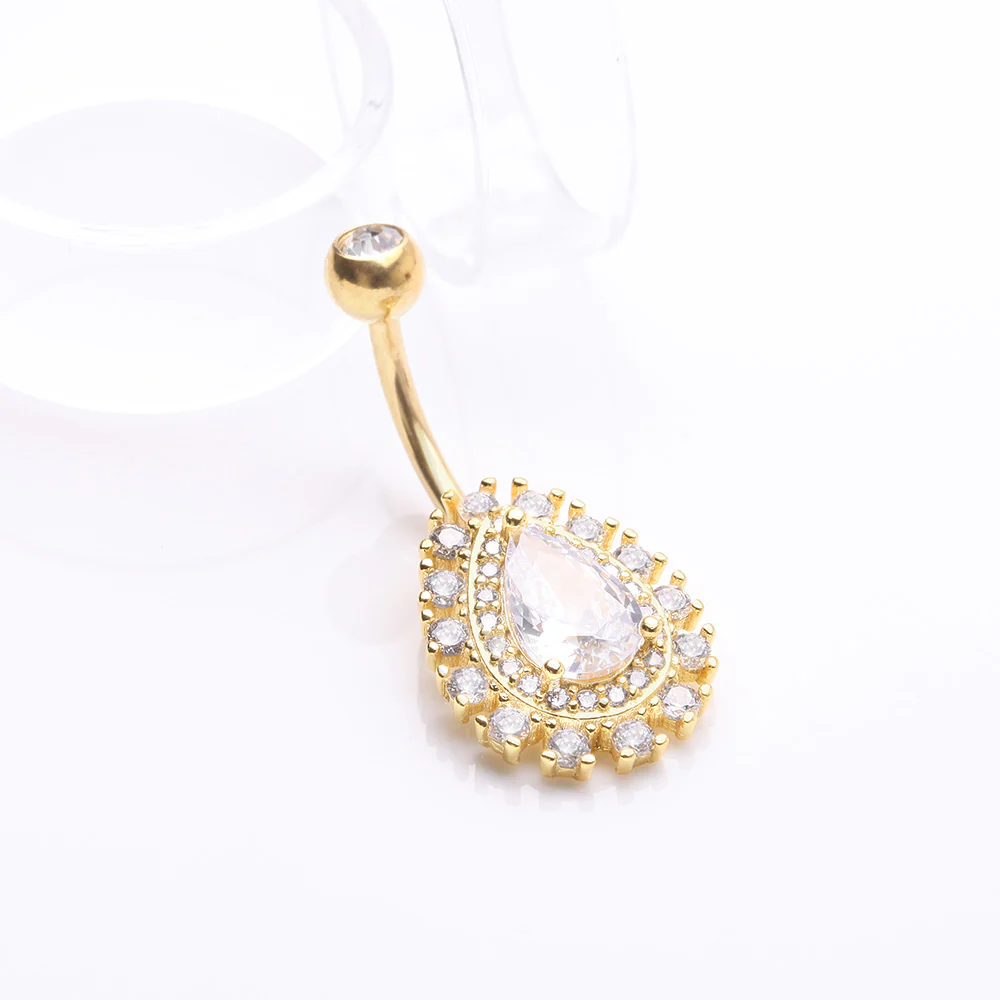 Golden Brilliant Teardrop Grand Sparkle Belly Button Ring - Image 3