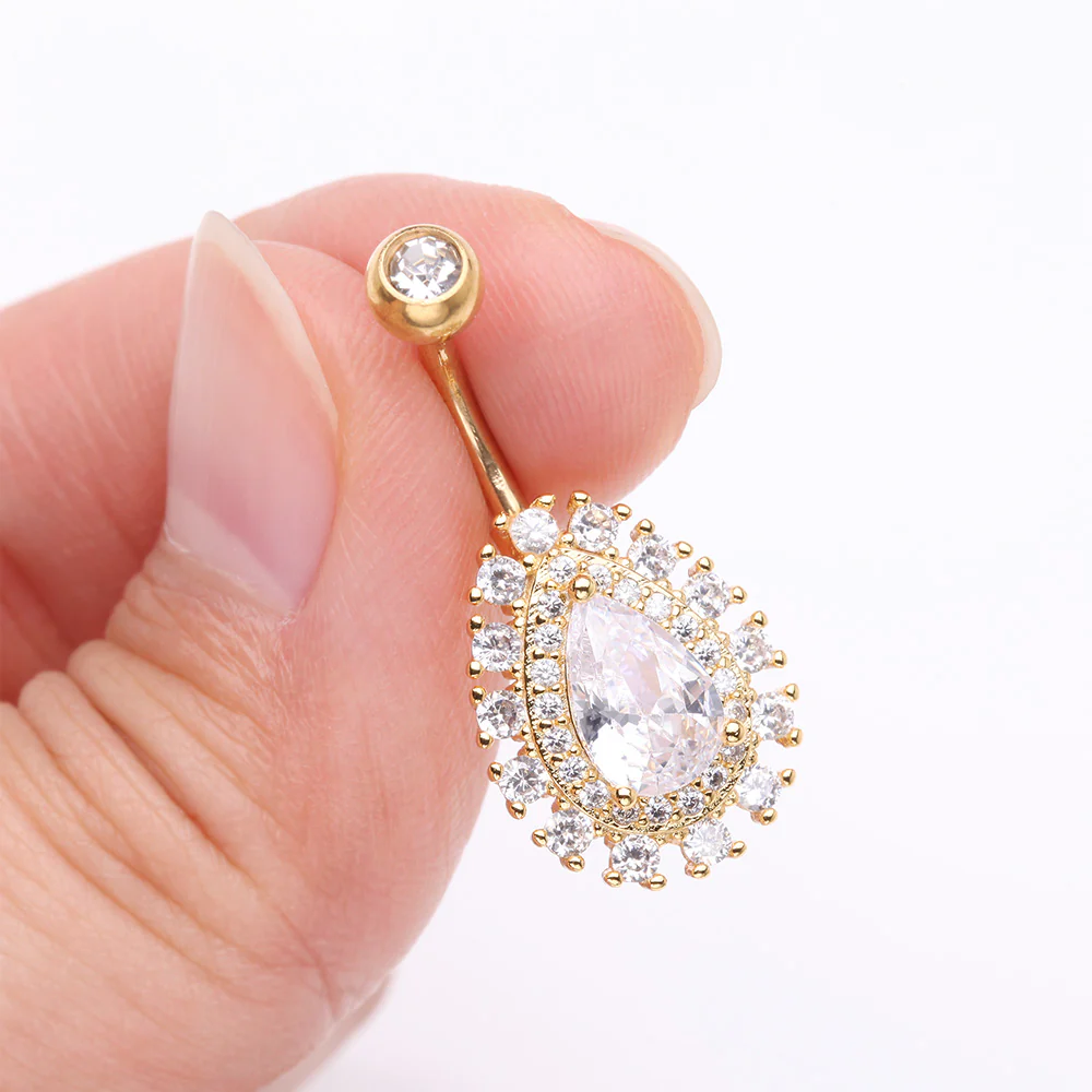 Golden Brilliant Teardrop Grand Sparkle Belly Button Ring - Image 4