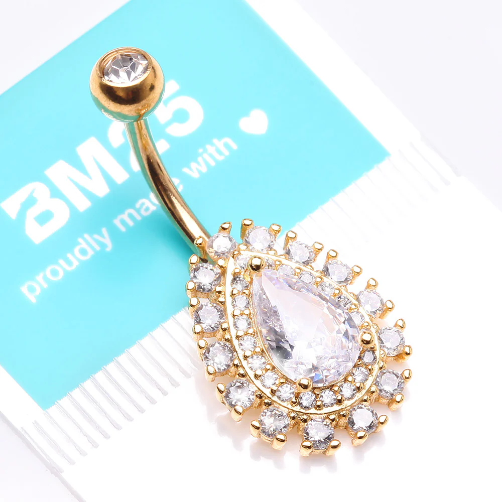 Golden Brilliant Teardrop Grand Sparkle Belly Button Ring - Image 5