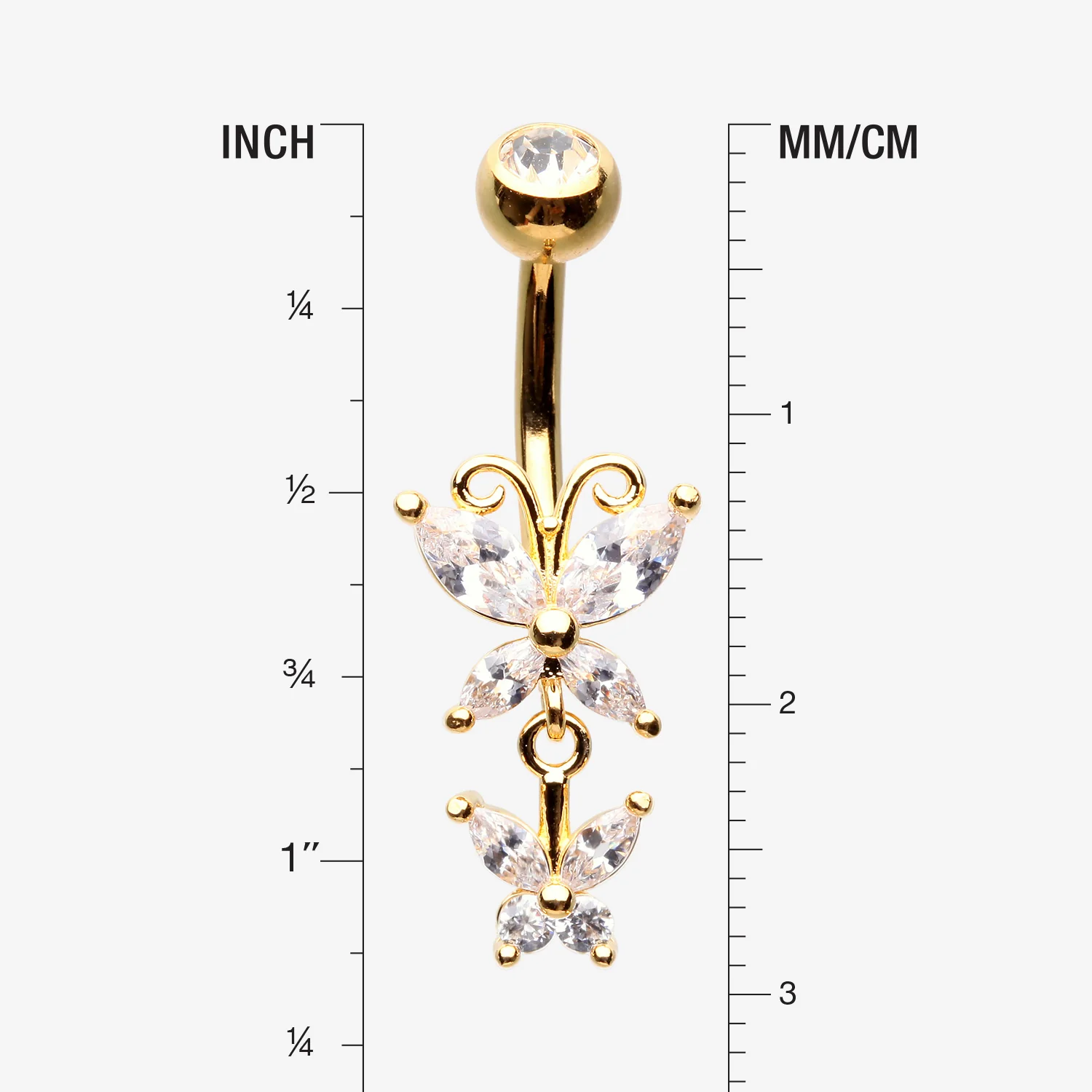 Golden Butterfly Duo Sparkle Belly Button Ring - Image 2