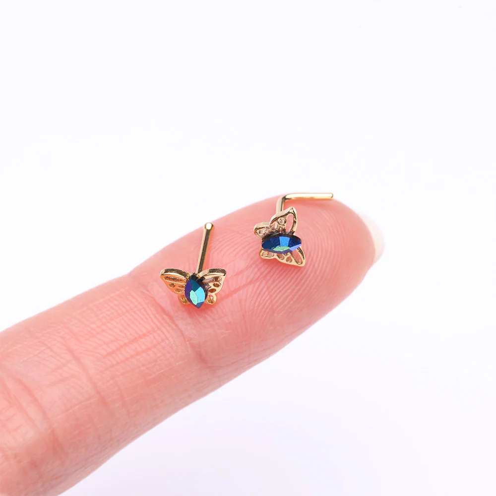 Golden Butterfly Elegance Marquise Sparkle L-Shaped Nose Ring - Image 2