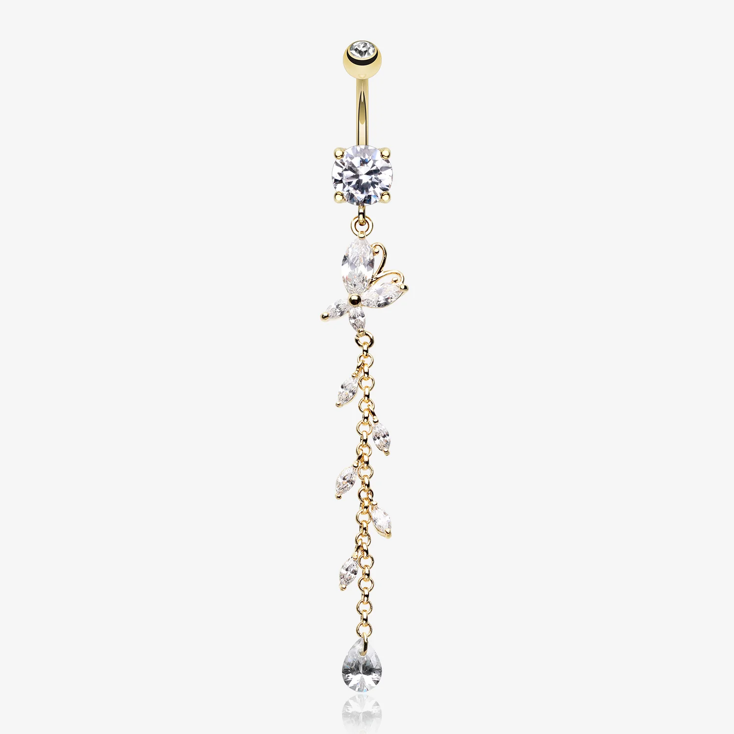 Golden Butterfly Gem Sparkle Belly Button Ring