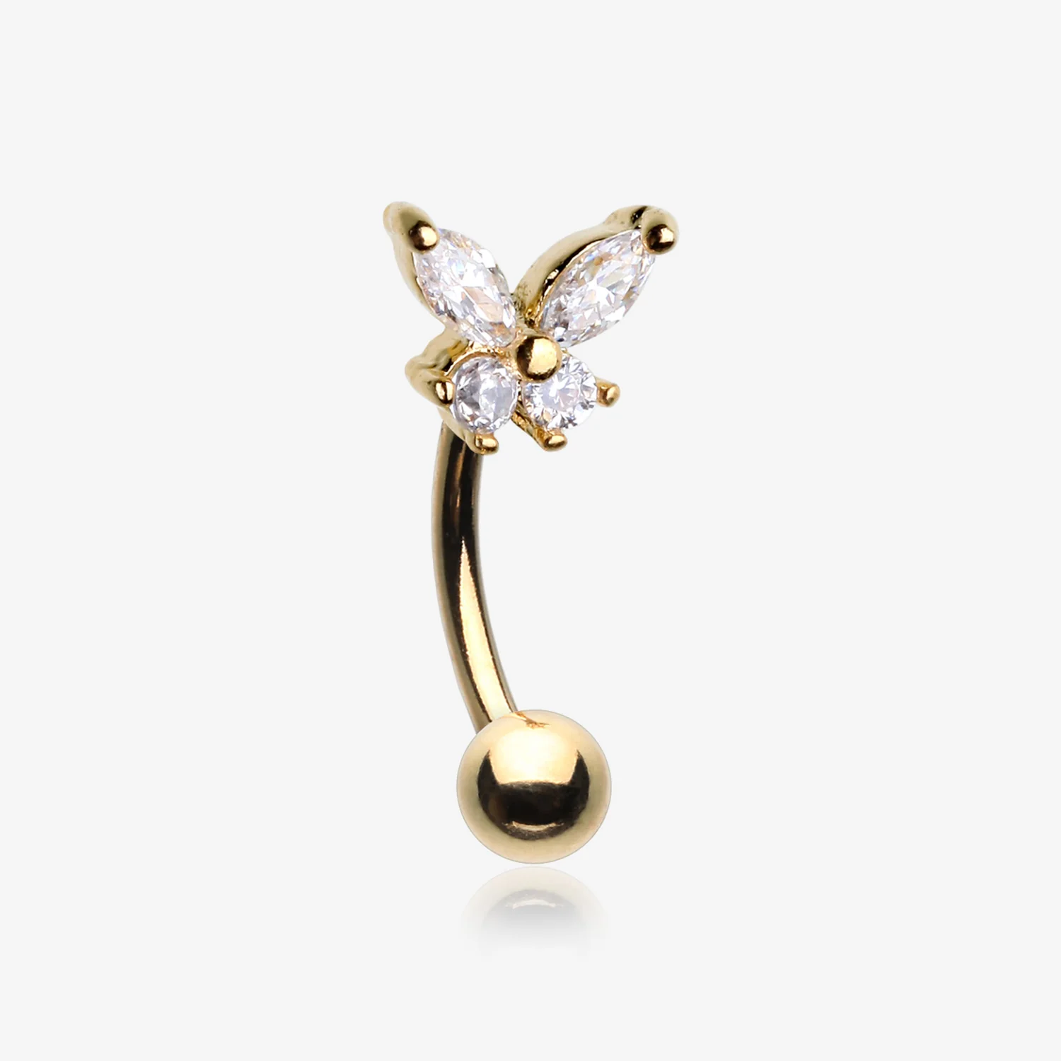 Golden Butterfly Glam Prong Set Sparkle Curved Barbell