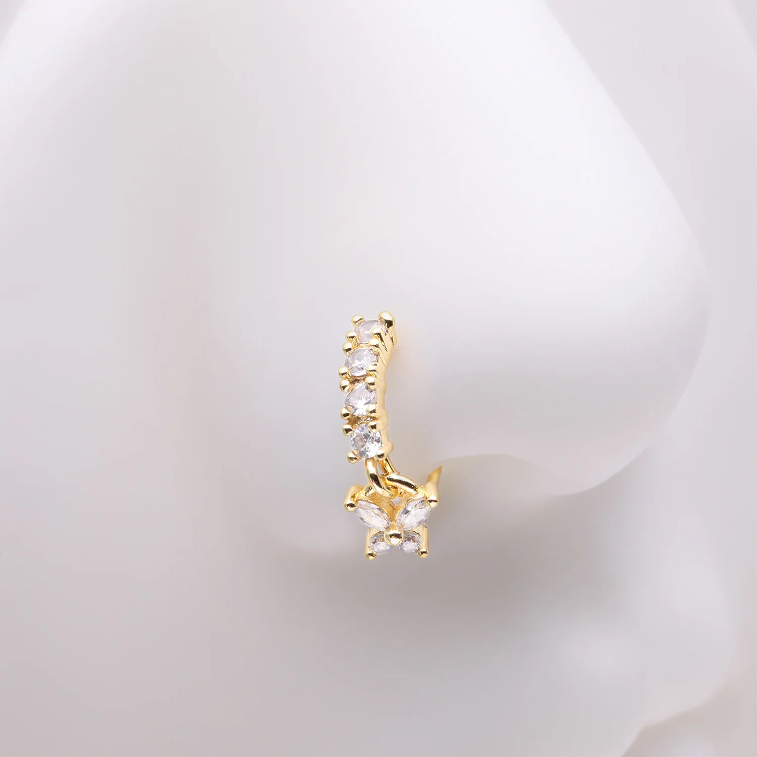 Golden Butterfly Marquise Sparkle Dangle Multi-Gem Lined Bendable Hoop Ring - Image 2
