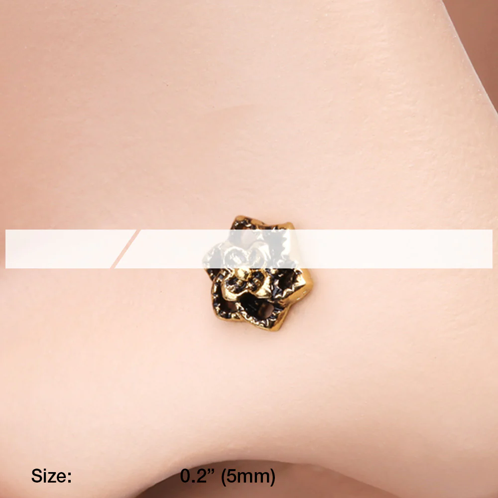 Golden Camellia Flower Filigree Icon Nose Stud Ring - Image 3