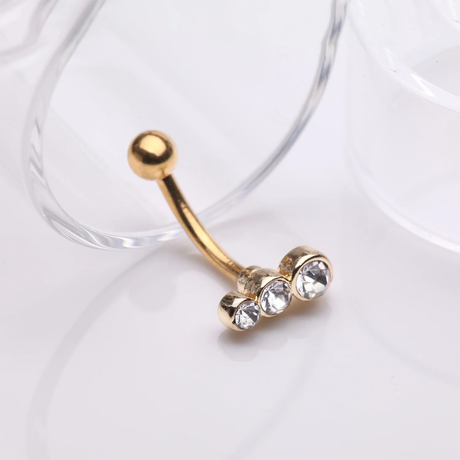 Golden Cascading Lined Gem Sparkle Curved Barbell - Image 2