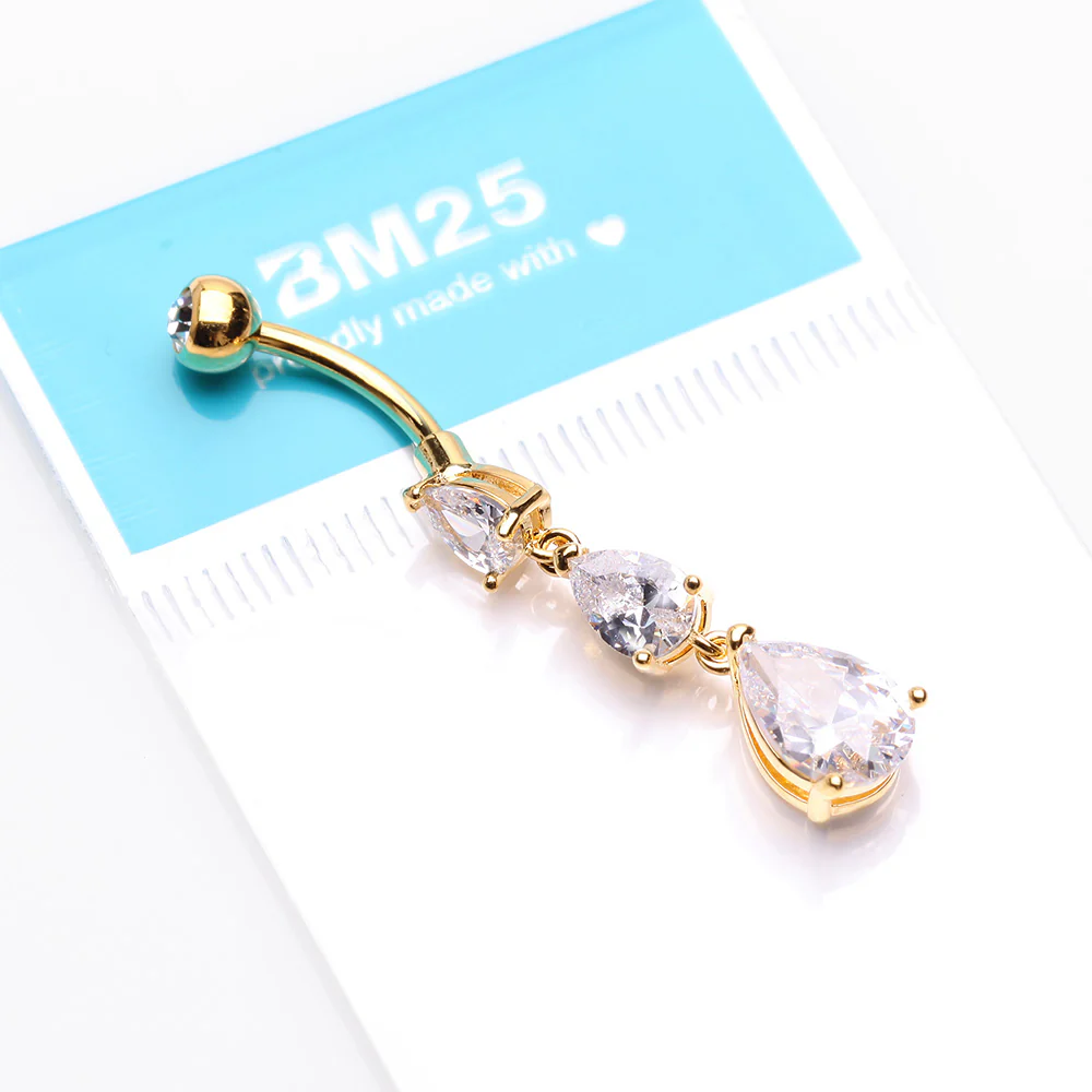 Golden Cascading Teardrop Sparkles Belly Button Ring - Image 4