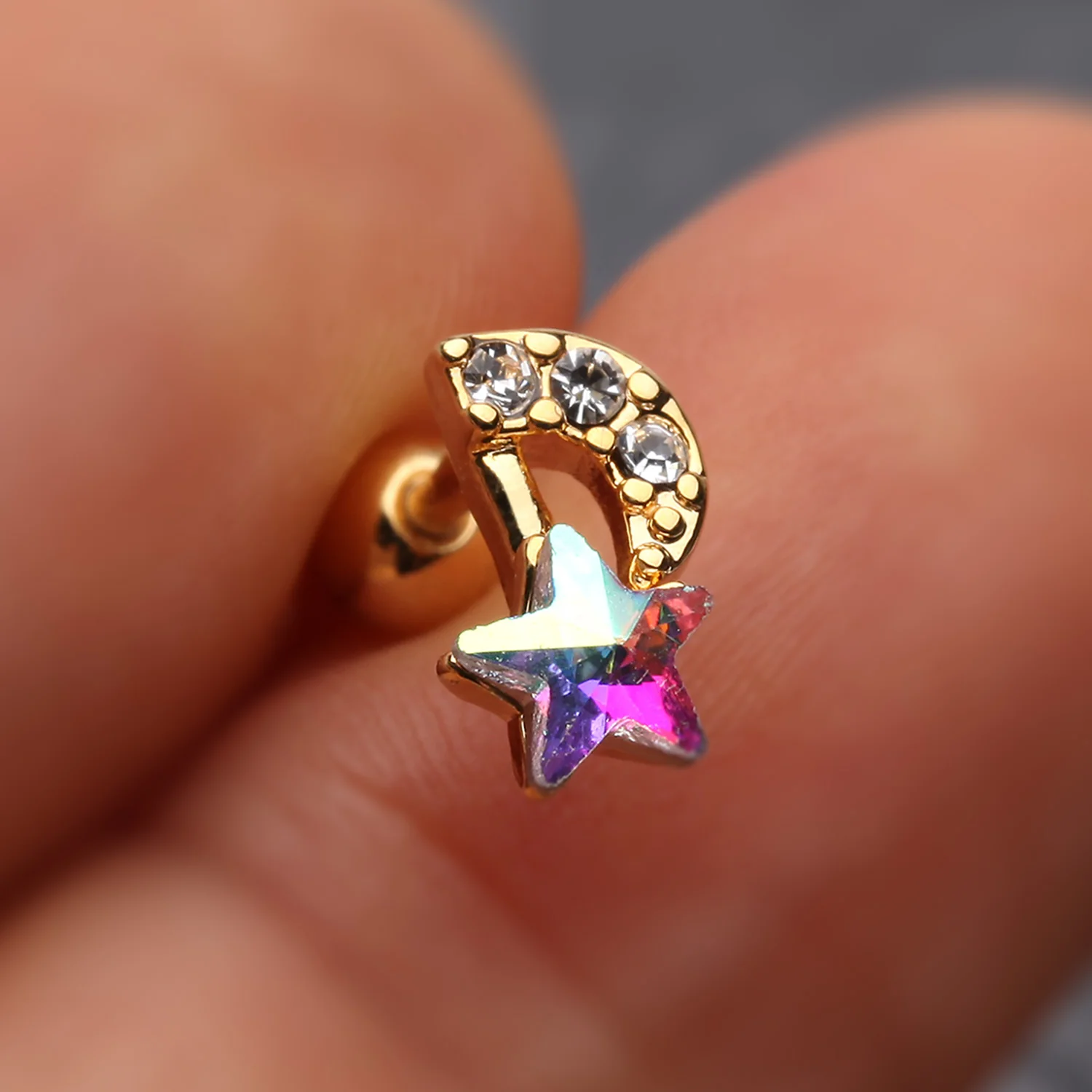 Golden Celestial Star Melody Cartilage Tragus Earring - Image 2