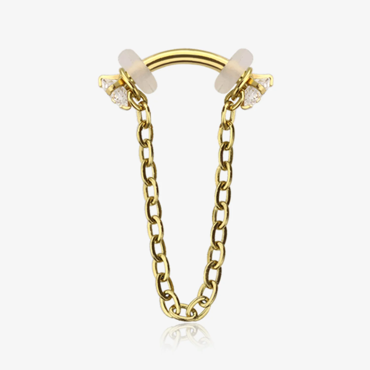 Golden Chained Prong Set Gem Internally Threaded Curved Barbell