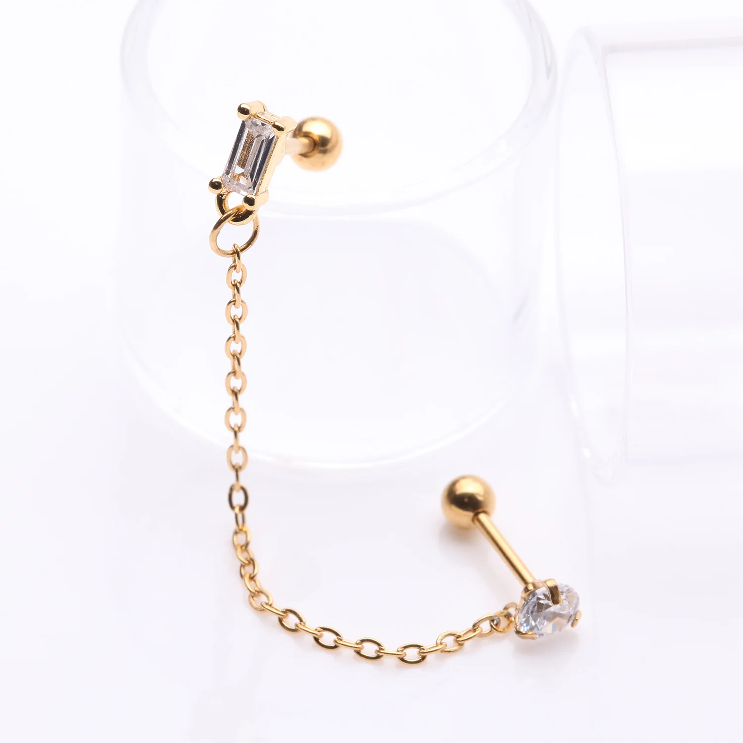 Golden Chainlink Princess Gem Sparkle Cartilage Barbell Stud - Image 2
