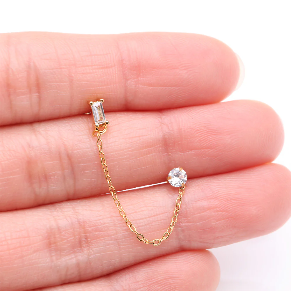 Golden Chainlink Princess Gem Sparkle Cartilage Barbell Stud - Image 3