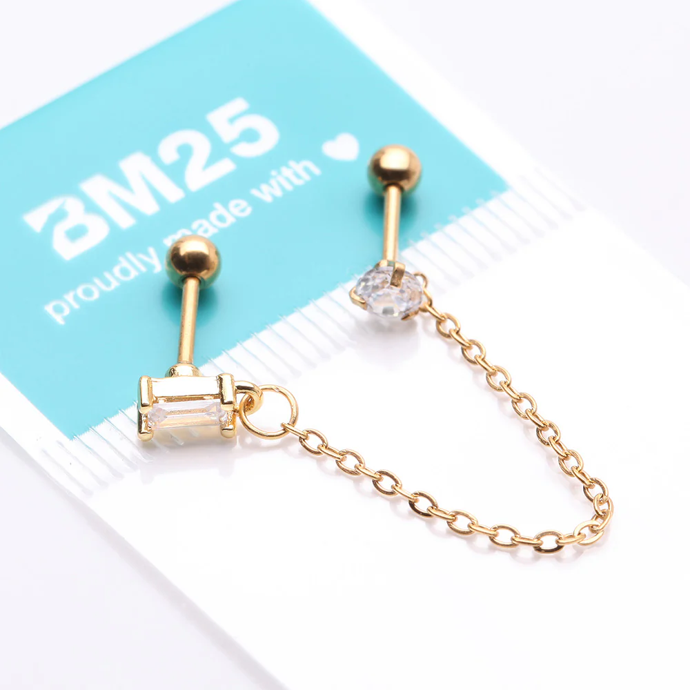 Golden Chainlink Princess Gem Sparkle Cartilage Barbell Stud - Image 4